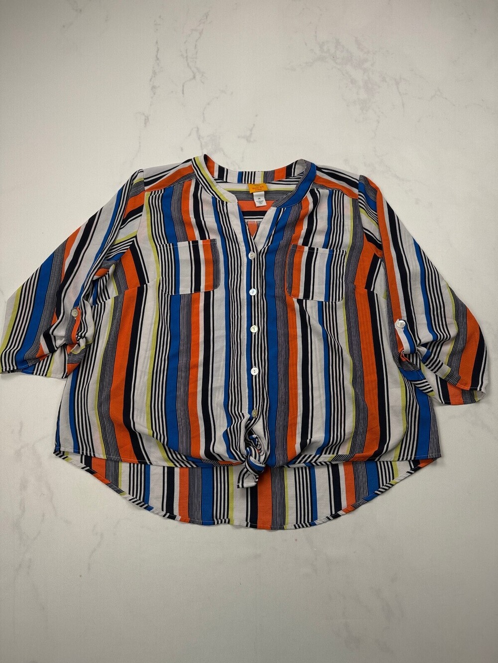 Ruby Rd Blouse Button-Up Shirt Multi 90s Stripe - Womens 2X